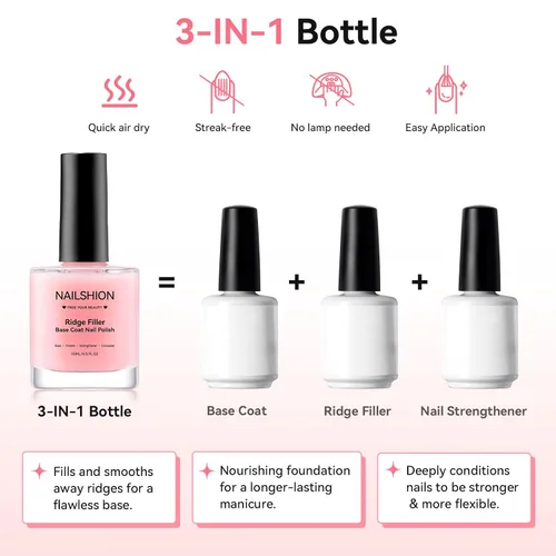 Miniatura 2 de Nail Ridge Filler - Capa base para fortalecer las uñas, relleno de cresta para uñas irregulares dañadas, fórmula de proteína VE, base lisa