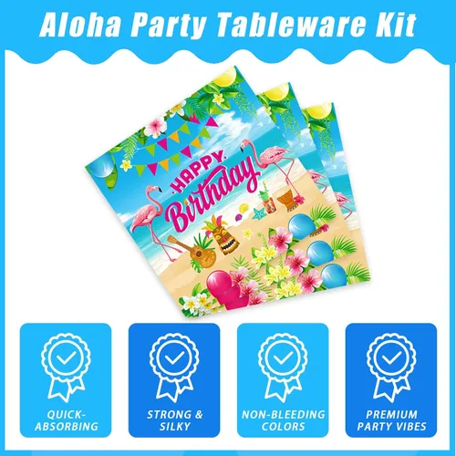 Miniatura 4 de Kepeel 96 piezas de suministros de decoración de fiesta hawaiana Aloha, platos de fiesta de cumpleaños tropicales Luau Tropical para verano, playa