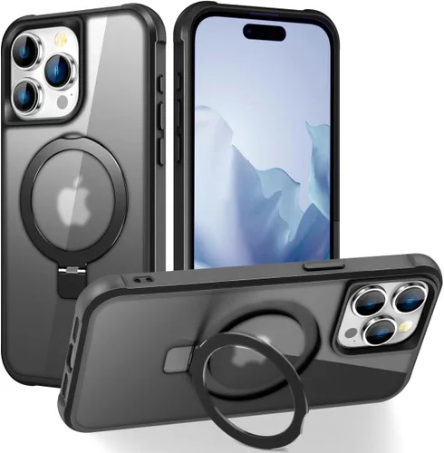 Miniatura 30 de SKYLMW – Funda compatible con iPhone 12 Pro Max y iPhone 13 Pro Max con soporte magnético invisible tipo anillo, fundas translúcidas para teléfonos