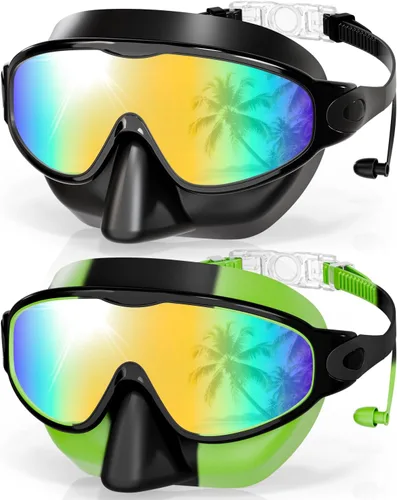 Miniatura 14 de Aegend Gafas de natación con cubierta para la nariz, paquete de 2 máscaras de natación de visión amplia, antivaho/UV