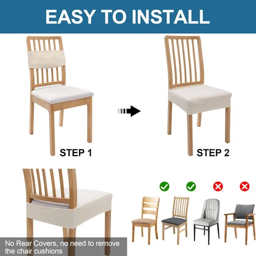 Miniatura 5 de Smiry Juego de 2 fundas de asiento impermeables para sillas de comedor, tela jacquard elástica, extraíble y lavable, fundas protectoras de asiento