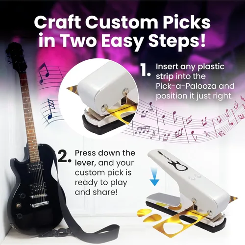 Miniatura 4 de Gran kit de Pick-a-Palooza para hacer tus propias púas para guitarra, para regalo. Dispositivo prémium para fabricar púas. Cadena de cuero porta