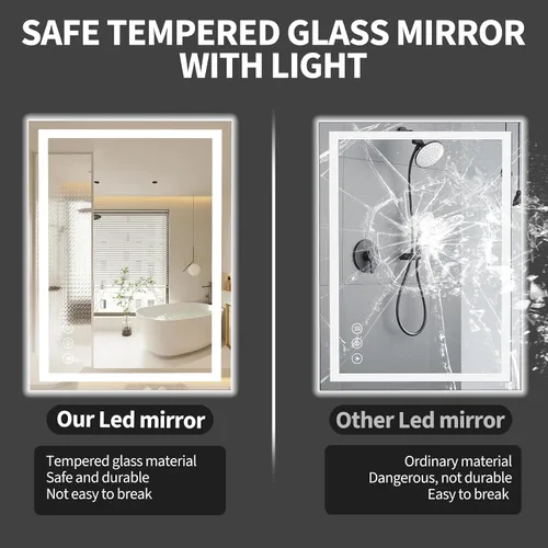 Miniatura 4 de Koonmi Espejo LED de 28 x 20 pulgadas para baño, espejo de tocador antivaho 90CRI con luz delantera y trasera, espejo de pared a prueba de roturas
