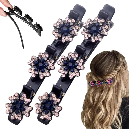 Miniatura 8 de 2 pinzas para el cabello trenzadas con piedra de cristal brillante, accesorios de cabello para mujer para corte de peinado, pinzas de pelo trenzadas