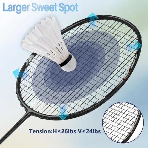 Miniatura 4 de Juego de raquetas de bádminton profesionales, ligeras, 4 unidades de fibra de carbono, 3 volantes de plumas, 2 fundas protectoras, 4 sobreagarres