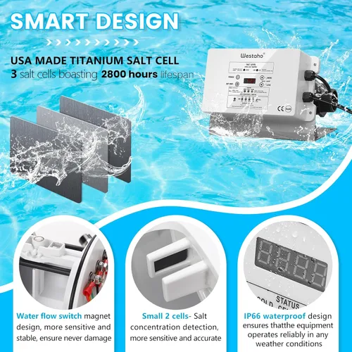Miniatura 4 de Generador de cloro salino WiFi, sistema de cloración de sal con celda de titanio de Estados Unidos, monitoreo en tiempo real y control