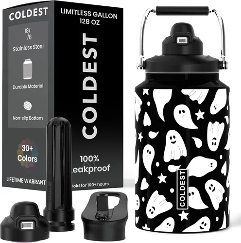 Miniatura 16 de The Coldest Water Bottle - Botella de un galón de agua con tapa superior abatible, con popote, botella de agua de 128 oz (1 galón)