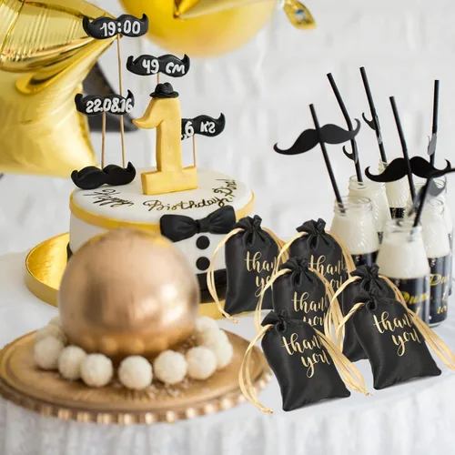 Miniatura 5 de Roowest 100 bolsas de regalo de satén con cordón de agradecimiento para joyas, bolsas de dulces para bodas, despedidas de soltera, baby shower, Negro