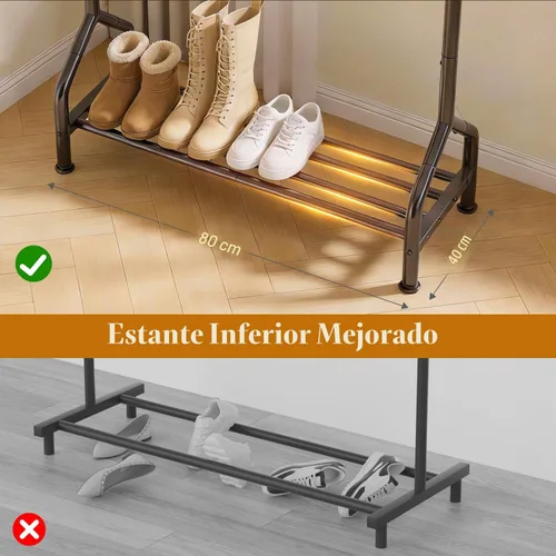 Miniatura 2 de EAGMAK Percheros resistentes con estante, perchero de metal con patas niveladoras para colgar ropa, perchero independiente para dormitorio, Negro