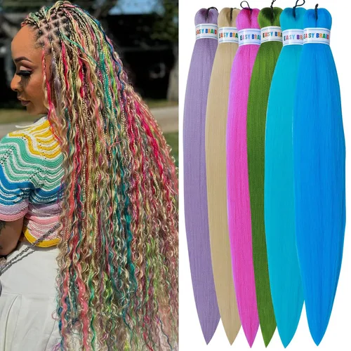 Miniatura 11 de Cabello trenzado colorido preestirado, trenzas de color de 26 pulgadas, extensiones de cabello preestirado, extensiones de cabello multicolor 6