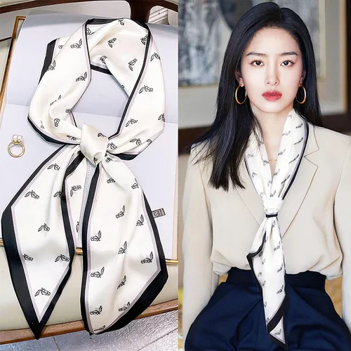 Miniatura 2 de Roizsx Bufanda de satén de moda para el cabello, bufandas de cuello para mujer, accesorios ligeros para bolso
