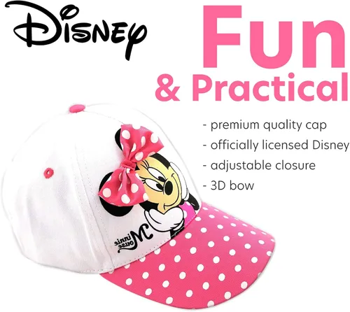 Miniatura 3 de Disney Gorra de béisbol Minnie Mouse para niña 3D con lazo curvo, correa trasera (4-7), Blanco