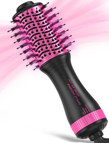 Mini cepillo secador de pelo de viaje, cepillo secador ovalado de 2 pulgadas para cabello corto a medio, cepillo de aire caliente de doble voltaje
