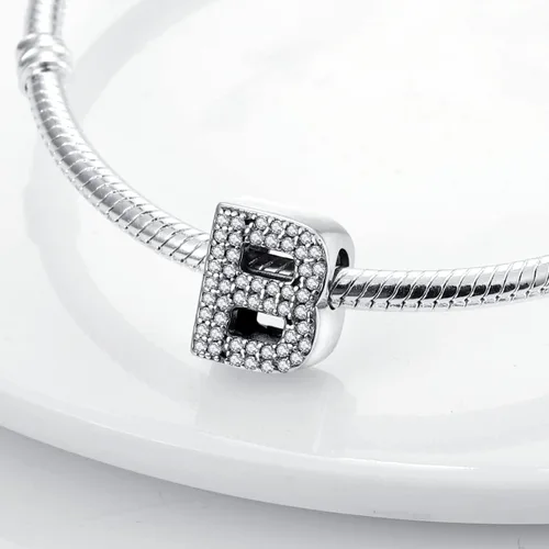 Miniatura 3 de MULA Dijes de plata de ley 925 para pulseras y collares de cuentas del alfabeto de la A a la Z, colgantes con circonita cúbica 5A, regalos