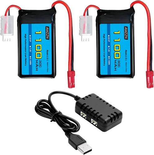 Batería Lipo de 7.4 V 1100 mAh con cargador 2 en 1 para Wltoys A949 A959 A969 A979 K929 RC Car, compatible con la mayoría de camiones RC de relación