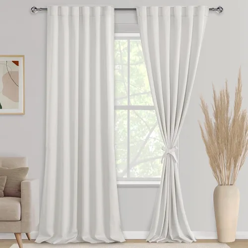 Miniatura 49 de DWCN Cortinas opacas con pestaña trasera para ventana - Cortinas opacas con bolsillo para barra para oscurecer la habitación para dormitorio/sala