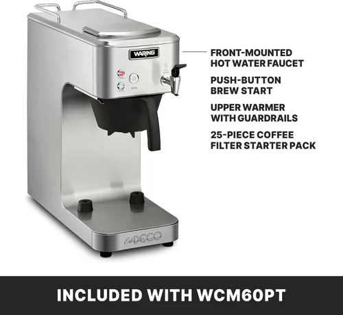 Miniatura 6 de Waring WCM60PT Café Deco - Cafetera automática o térmica para verter sobre la jarra térmica, construcción de acero inoxidable, grifo de agua
