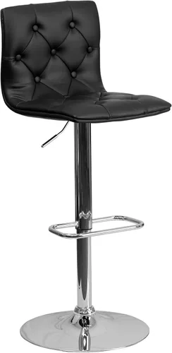 Miniatura 19 de Flash Furniture Taburete de bar contemporáneo de vinilo gris capitoné con botones y altura ajustable con base cromada