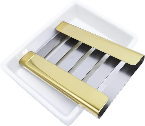 Miniatura 3 de Jabonera de cerámica dorada de acero inoxidable para ducha y baño, caja de jabón de drenaje de doble capa