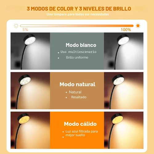 Miniatura 2 de KTEBO Paquete de 2 luces de lectura recargables de 10 LED para leer en la cama - Cuidado de los ojos con 3 temperaturas de color, 3 niveles de Negro