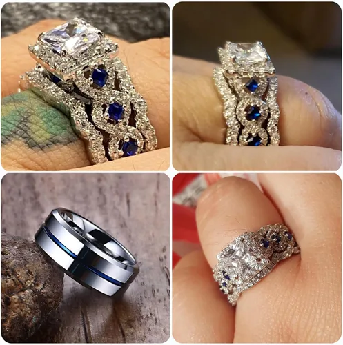 Miniatura 2 de Newshe - Juego de anillos de boda para él y para ella, de tungsteno y plata esterlina, con circonia cúbica, para la pareja, tallas 5 a 12