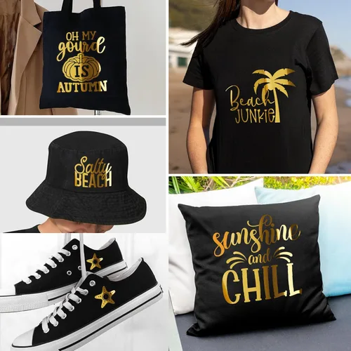 Miniatura 5 de Rollo de vinilo de transferencia de calor Gatichetta, lámina metálica dorada para planchar en vinilo 12" X 6 pies, vinilo HTV cromado para prendas