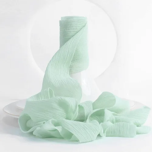 HUIHUANG Cinta de seda arrugada de 3 pulgadas de ancho, cinta de seda verde menta, rústica teñida a mano, cinta de gasa de seda para boda, ramo de