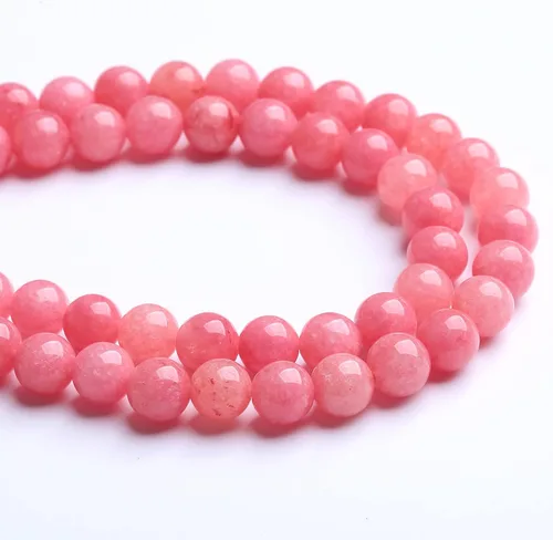 Miniatura 3 de 10 mm, 36 piezas de cuentas de piedra natural de jade rosa, cuentas de rodocrosita y calcedonia para hacer joyas, pulseras DIY, 1 hebra