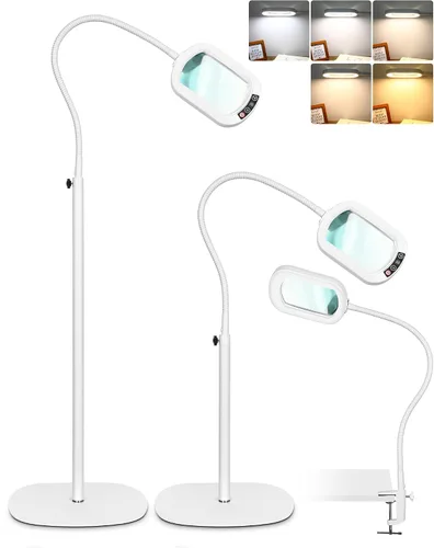 Miniatura 8 de Lupa rectangular 10X con luz y soporte, lámpara de pie flexible de 24 pulgadas de cuello de cisne 3 en 1, 5 modos de color regulable continuo, lupa