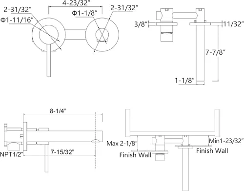 Miniatura 8 de sumerain Grifo de baño de montaje en pared para zurdos de una sola manija en cromo