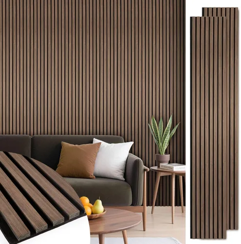 Miniatura 8 de Paneles de pared de listones de madera, paquete de 2 paneles de 106 x 23.6 pulgadas, paneles acústicos de madera para pared, paneles estriados 3D