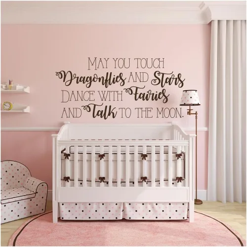 Nursery Wall Decal - "May You Touch Dragonflies And Stars" Quote Lettering - Elegant Vinyl Wall Decor for Baby's Room - Crib Accent for Newborn Boy