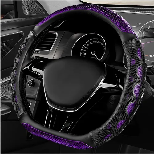 Miniatura 8 de Funda de volante en forma de D, protector de volante de cuero para automóvil con diseño antideslizante de nido de abeja 3D, funda universal