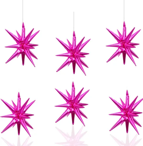 Miniatura 28 de 6 Globos de Papel de Aluminio con Forma de Estrella Negra de Una Pieza, Globo de Estrella de 14 Puntas 4D Cono Starburst de Mylar de 22 Pulgadas