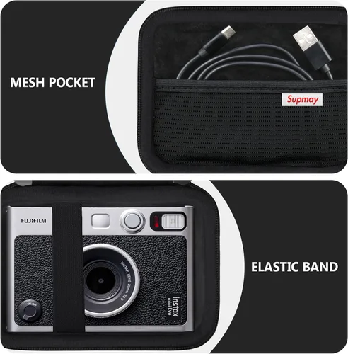 Miniatura 4 de Funda de transporte compatible con cámara instantánea Fujifilm Instax Mini EVO, bolsa de viaje con bolsillo de malla para fotos, cables USB