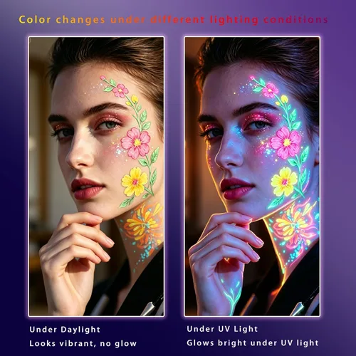 Miniatura 2 de 12 piezas de pintura corporal que brilla en la oscuridad, kit de maquillaje con luz negra UV para adultos, pinturas fluorescentes no tóxicas