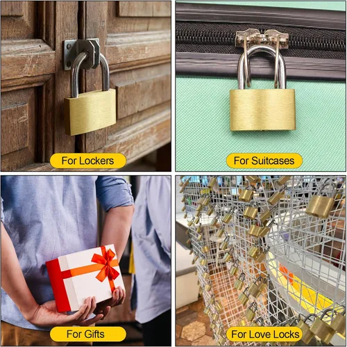 Miniatura 18 de Yaocom 24 piezas de candado con llave de latón sólido, pequeño candado amarillo para gimnasio, candado fuerte con la misma llave para equipaje