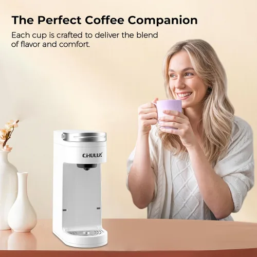 Miniatura 5 de Chulux Cafetera delgada de una sola porción para cápsulas K Pod, cafetera de una taza se ajusta a tazas de viaje de 7.3", máquina de café con Blanco