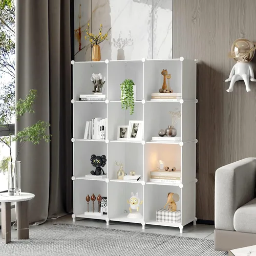 Miniatura 2 de AWTATOS Organizador de almacenamiento de cubos, estantería de 12 cubos, estantería de bricolaje de plástico para armario, estantes de almacenamiento
