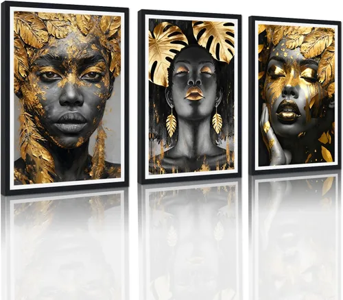 Miniatura 20 de MAMAGO Lienzo decorativo para pared, pintura de belleza dorada y negra, fotos de mujeres africanas, hermosos pósteres de mujer negra, impresiones