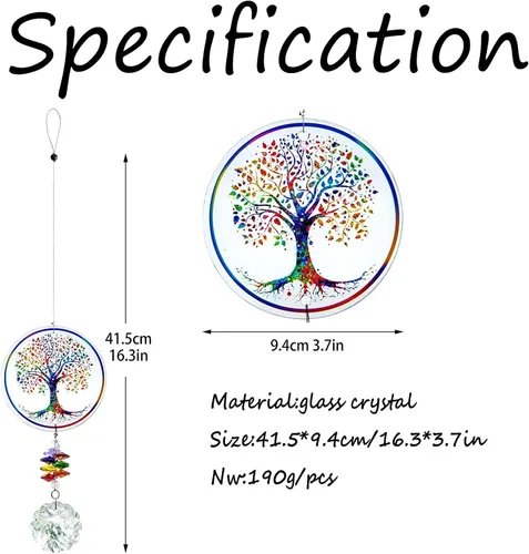 Miniatura 4 de Adorno colgante de chakra prisma de cristal con diseño de árbol de la vida K9 Crystal Glass Tree of Life Suncatcher Window Car Home Decor Rainbow