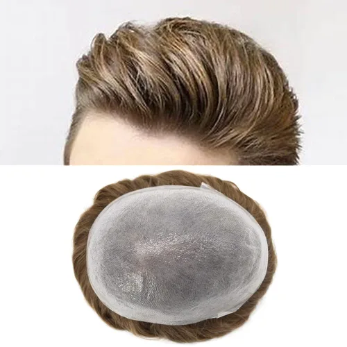 Miniatura 40 de 0.002 in ultra fina piel tupé Remy cabello humano piezas para hombres V-Looped sistema de pelo para hombre tupé pelo tupé para hombres protesis