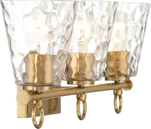 Miniatura 5 de Imogen - Lámpara de tocador de 3 luces de cristal de agua martillada y metal dorado cepillado