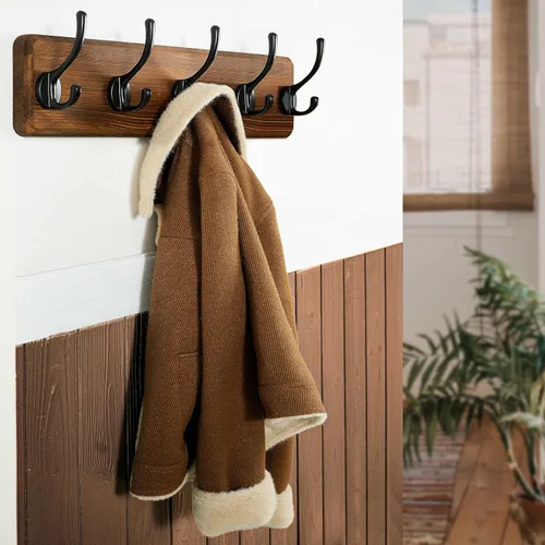 Miniatura 2 de WEBI Perchero de Abrigo Montado en Pared, Ganchos de Abrigo Montados en Pared, 16" de Agujero a Agujero, Colgador de Abrigo de Pared, Riel de Madera