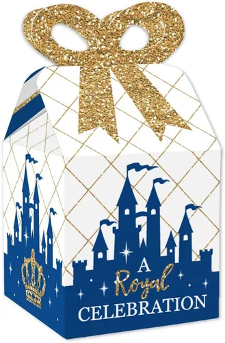 Big Dot of Happiness Royal Prince Charming – Cajas de regalo cuadradas – Cajas de lazo para baby shower o fiesta de cumpleaños – Juego de 12