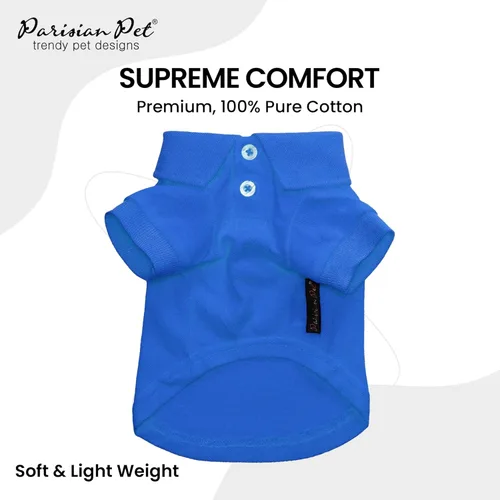Miniatura 2 de Camisas Polo Parisian Pet - Camisa de Algodón Transpirable para Perros - Azul Sólido, Ropa de Verano con Capucha - Cuello con Botón para Perros