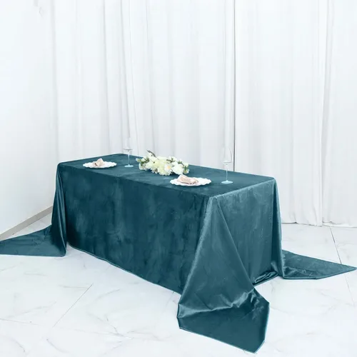 Miniatura 2 de Tableclothsfactory Mantel rectangular de terciopelo verde azulado de alta calidad de 90 x 156 pulgadas para eventos de fiesta de boda