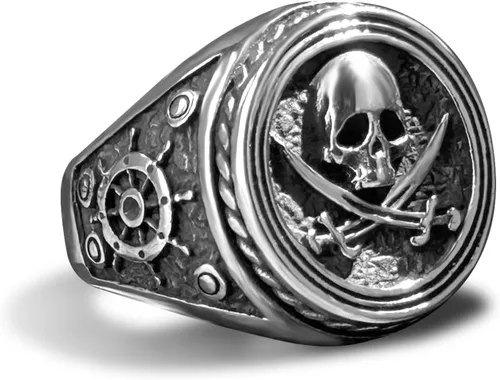 bahamut Anillo de cuchillo de calavera y capitán pirata para hombre, gótico, punk, Halloween, motociclista, acero inoxidable, joyería vintage