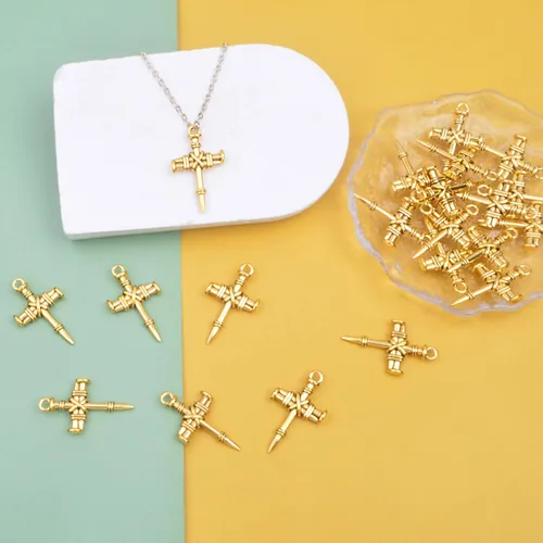 Miniatura 7 de 50 dijes de cruz de aleación religiosa cristiana Jesús Crucifijo Crucifijo, suministros de manualidades para manualidades, collares, pulseras