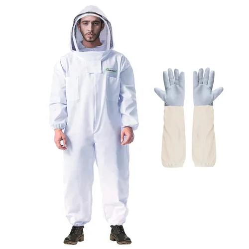 LONGADS Traje de abeja profesional para hombres y mujeres, traje de apicultor con guante y capucha ventilada, traje de abeja de varios tamaños para